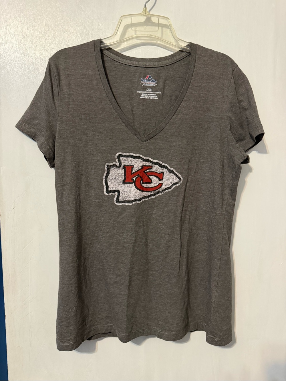Majestic Kansas City Chiefs, V – neck T-shirt, junior size large